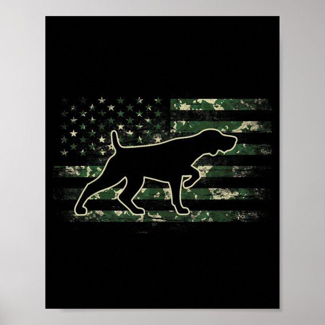 German Shorthaired Pointer Camo American Flag USA Poster (Front)