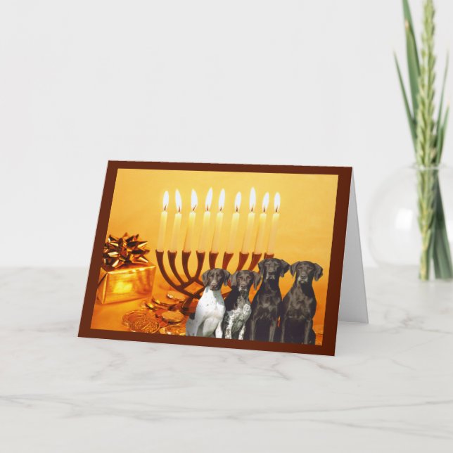 German Shorthaired Pointer Chanukah Card Menorah2 (Front)