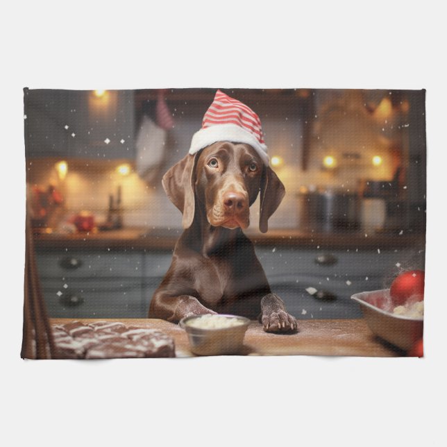 German Shorthaired Pointer Christmas Cookies Tea Towel (Horizontal)