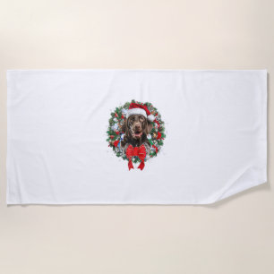 German Shorthaired Pointer Christmas Wreath Decora Beach Towel