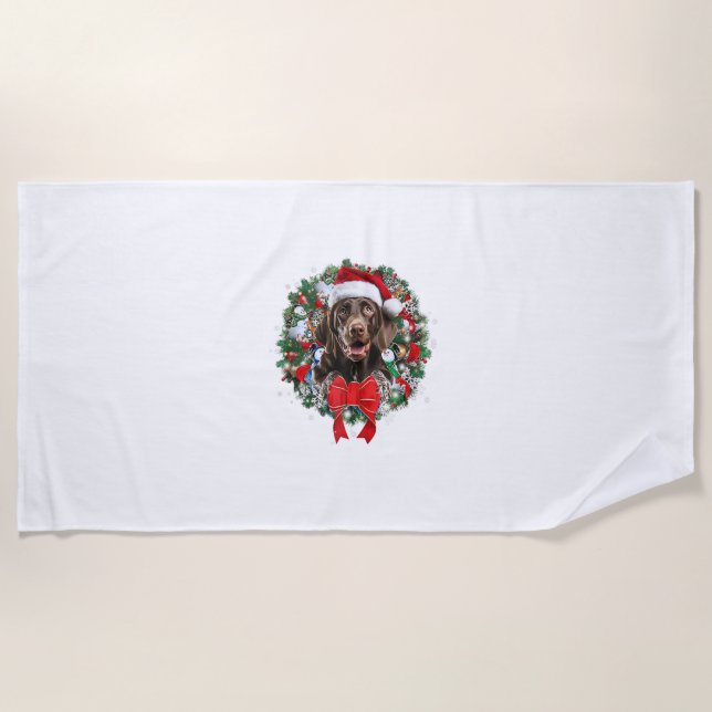 German Shorthaired Pointer Christmas Wreath Decora Beach Towel (Front)