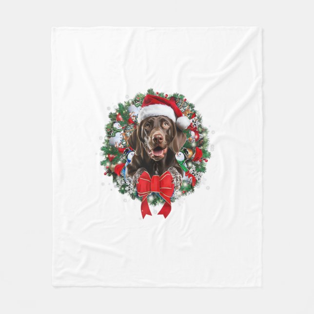 German Shorthaired Pointer Christmas Wreath Decora Fleece Blanket (Front)