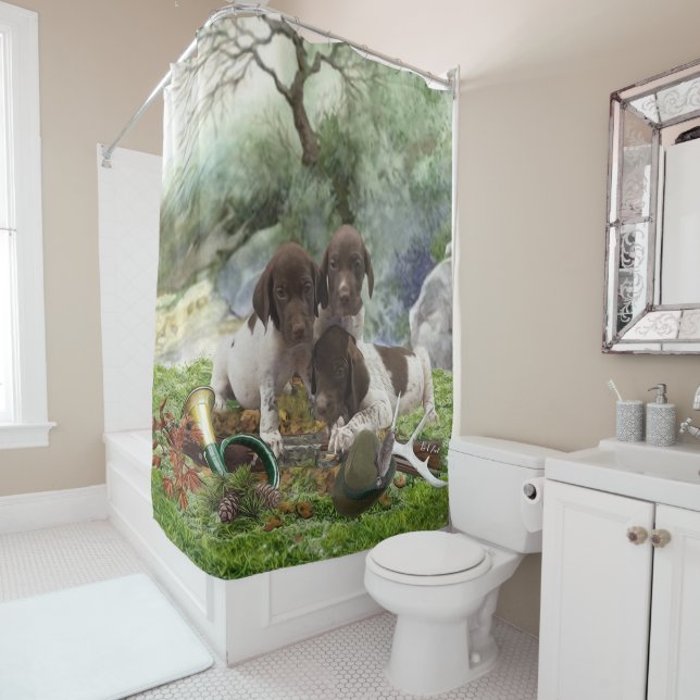 German Shorthaired Pointer cute  puppies      Shower Curtain (In Situ)
