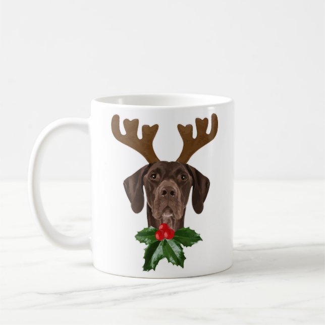 German Shorthaired Pointer Dog Antlers Christmas Coffee Mug (Left)