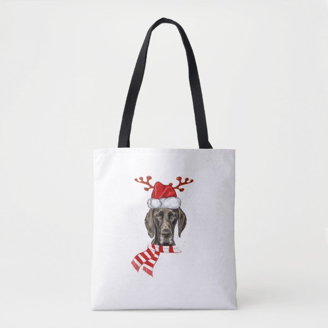 German Shorthaired Pointer Dog Antlers Santa Chris Tote Bag (Front)