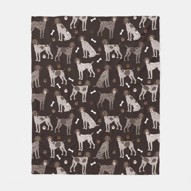 German Shorthaired Pointer Dog Bone and Paw Print Fleece Blanket (Front)