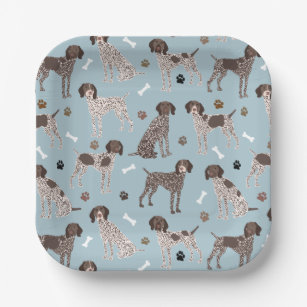 German Shorthaired Pointer Dog Bone and Paw Print  Paper Plate