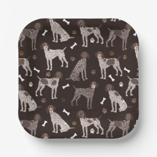German Shorthaired Pointer Dog Bone and Paw Print Paper Plate