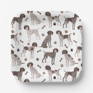 German Shorthaired Pointer Dog Bone and Paw Print Paper Plate