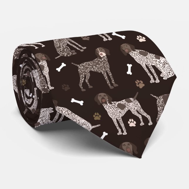 German Shorthaired Pointer Dog Bone and Paw Print Tie (Rolled)