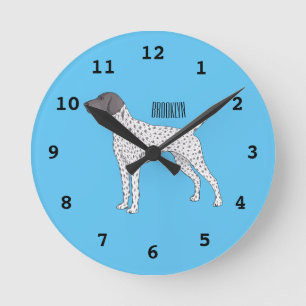German Shorthaired Pointer dog cartoon Round Clock