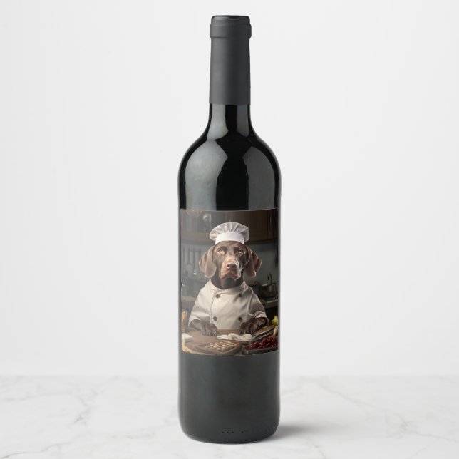 German Shorthaired Pointer Dog Chef Wine Label (Front)