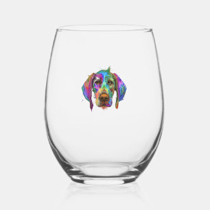 German Shorthaired Pointer Dog Face Colourful Pop  Stemless Wine Glass
