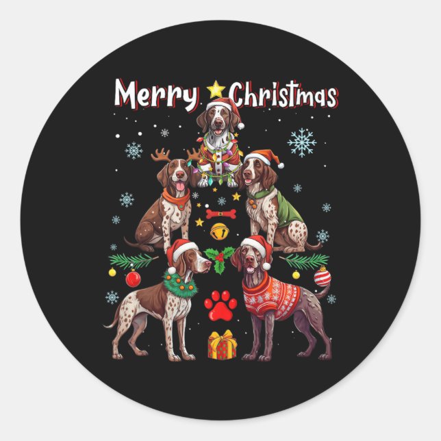 German Shorthaired Pointer Dogs Merry Christmas Tr Classic Round Sticker (Front)