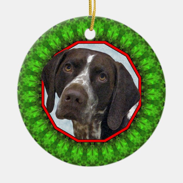 German Shorthaired Pointer Happy Howliday Ceramic Tree Decoration (Front)