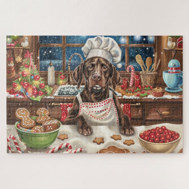 German Shorthaired Pointer Holiday Baking: Festive Jigsaw Puzzle (Horizontal)