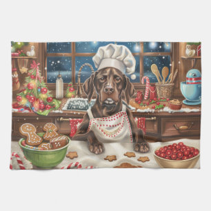 German Shorthaired Pointer Holiday Baking: Festive Tea Towel