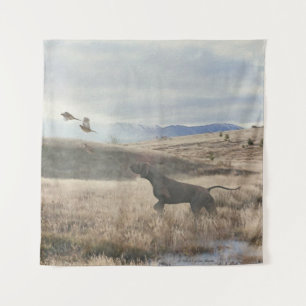 German Shorthaired Pointer hunt quail , Art Tapestry
