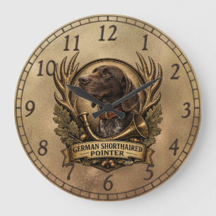 German Shorthaired Pointer, Hunting Horn Art Large Clock