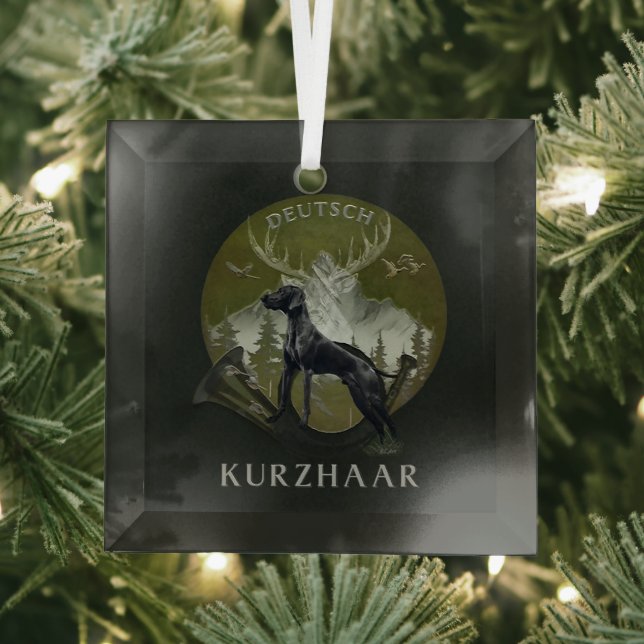 German Shorthaired Pointer , Hunting  logo  Glass Tree Decoration (Insitu)