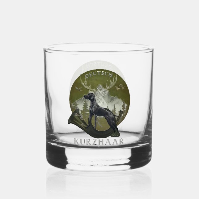 German Shorthaired Pointer , Hunting  logo  Whiskey Glass (Front)