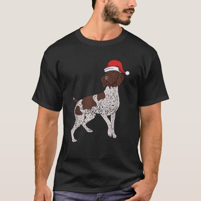 German Shorthaired Pointer in Santa Hat Dog Lover  T-Shirt (Front)