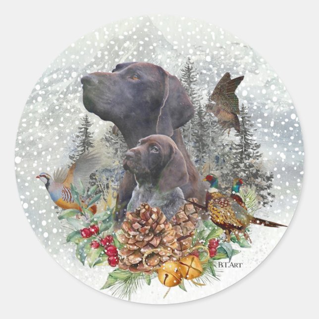 German Shorthaired Pointer in winter  Classic Round Sticker (Front)