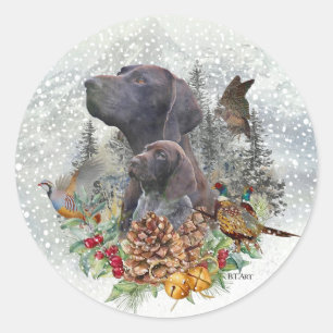 German Shorthaired Pointer in winter  Classic Round Sticker