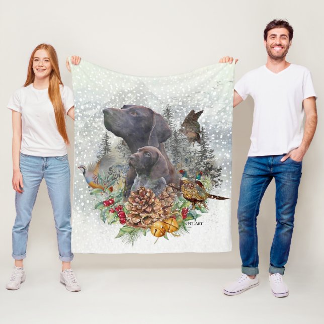 German Shorthaired Pointer in winter  Fleece Blanket (In Situ)