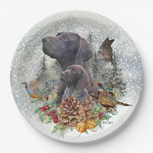 German Shorthaired Pointer in winter Paper Plate