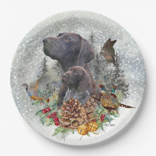 German Shorthaired Pointer in winter     Paper Plate