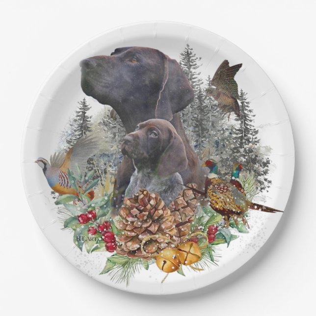 German Shorthaired Pointer in winter    Paper Plate (Front)