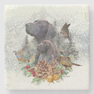 German Shorthaired Pointer in winter Stone Coaster
