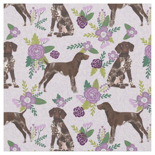 German Shorthaired Pointer lavender florals Fabric (Close Up)