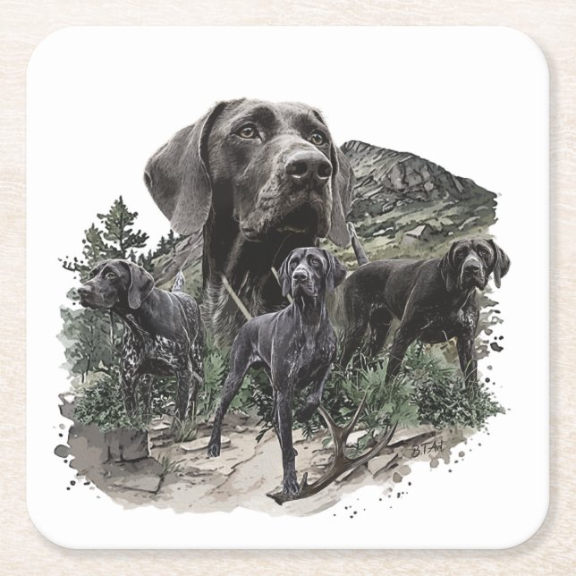 German Shorthaired Pointer Lovers Square Paper Coaster (Front)