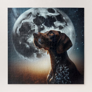 German Shorthaired Pointer Nighttime Sky Moon Blue Jigsaw Puzzle