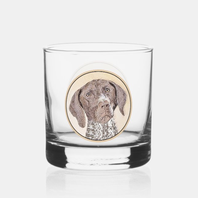 German Shorthaired Pointer Painting - Dog Art Whiskey Glass (Front)