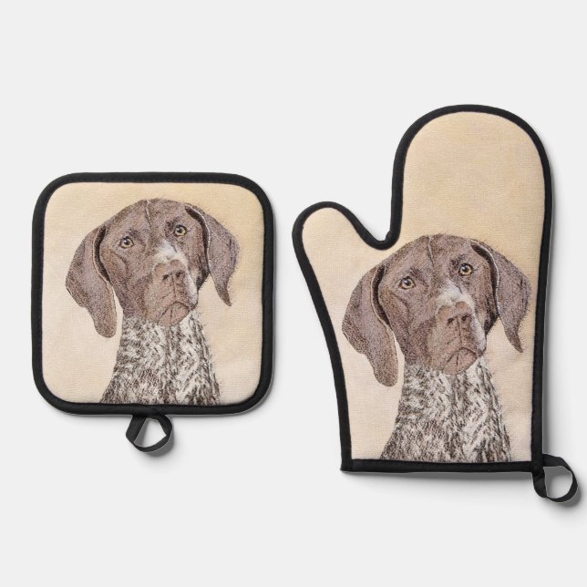 German Shorthaired Pointer Painting Original Art Oven Mitt & Pot Holder Set (Front)