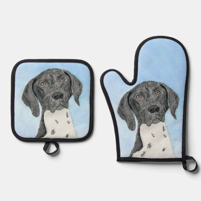 German Shorthaired Pointer Painting Original Art Oven Mitt & Pot Holder Set (Front)
