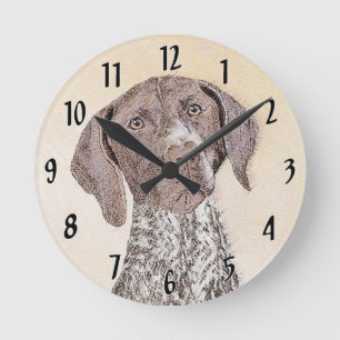 German Shorthaired Pointer Painting - Original Art Round Clock