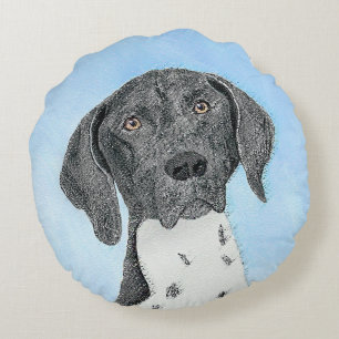 German Shorthaired Pointer Painting - Original Art Round Cushion