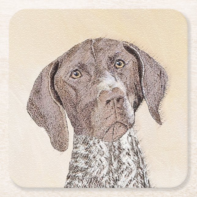German Shorthaired Pointer Painting - Original Art Square Paper Coaster (Front)