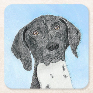 German Shorthaired Pointer Painting - Original Art Square Paper Coaster