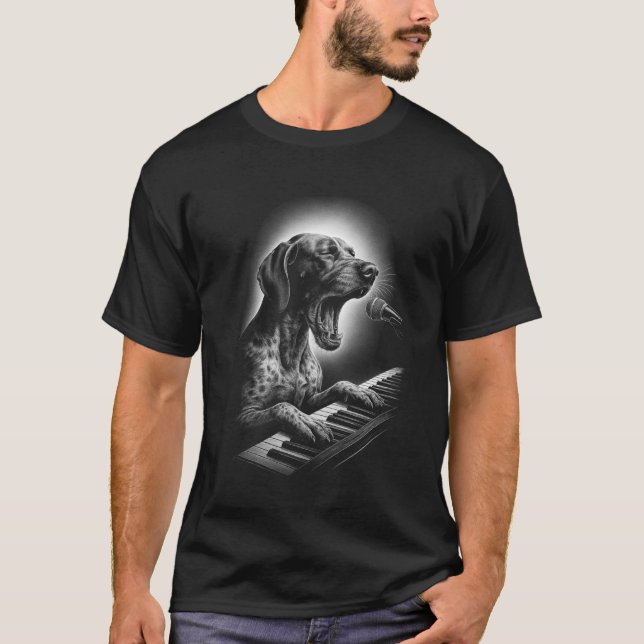 German Shorthaired Pointer Playing Keyboard Piano  T-Shirt (Front)