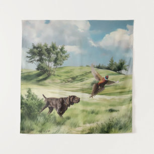German Shorthaired Pointer Pointing at a Pheasant Tapestry