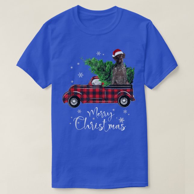 German Shorthaired Pointer Ride Red Truck Christma T-Shirt (Design Front)