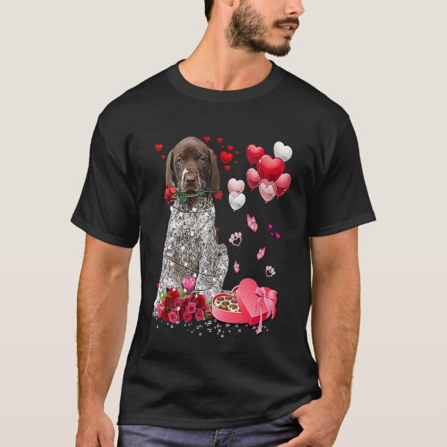 German Shorthaired Pointer Rose Heart Happy Valent T-Shirt (Front)