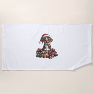 German Shorthaired Pointer Santa Hat Christmas GSP Beach Towel