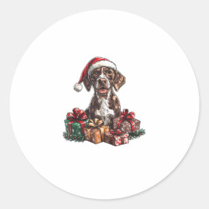 German Shorthaired Pointer Santa Hat Christmas GSP Classic Round Sticker