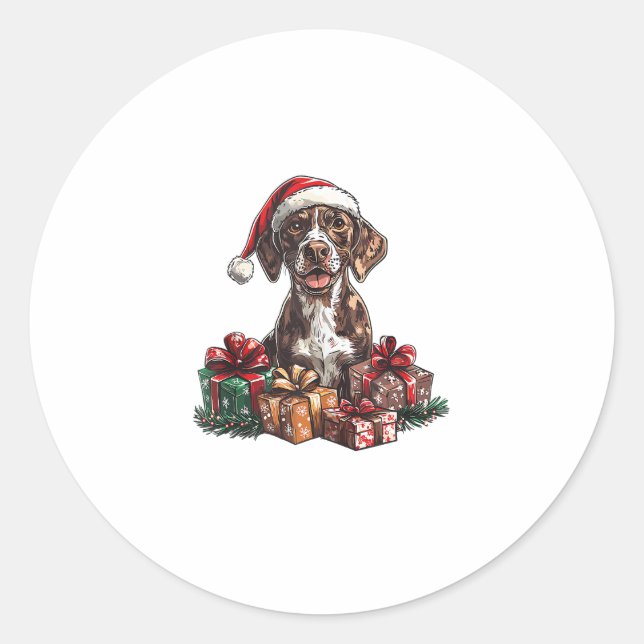 German Shorthaired Pointer Santa Hat Christmas GSP Classic Round Sticker (Front)